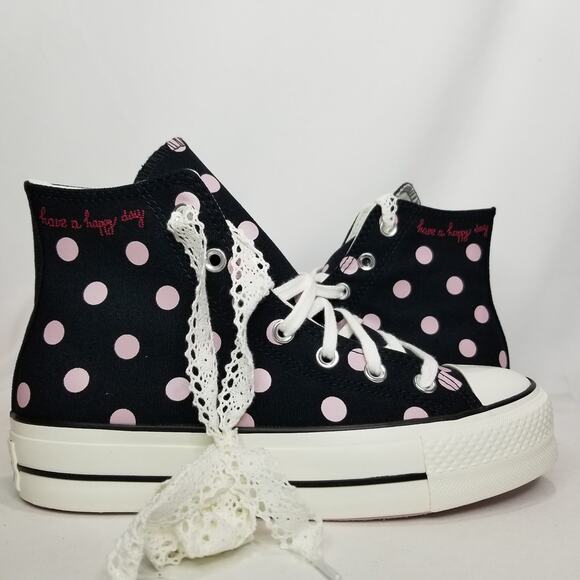 Converse Women CTAS Polka Dot Platform Lift Hi Tops Size 8 Blk Pink A10688C NWT - Picture 6 of 9